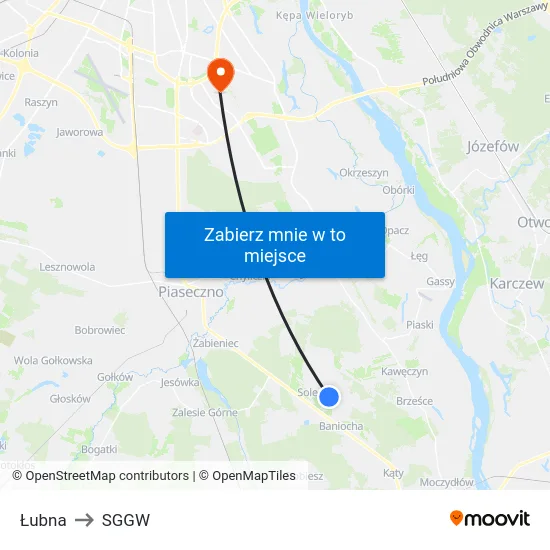 Łubna to SGGW map