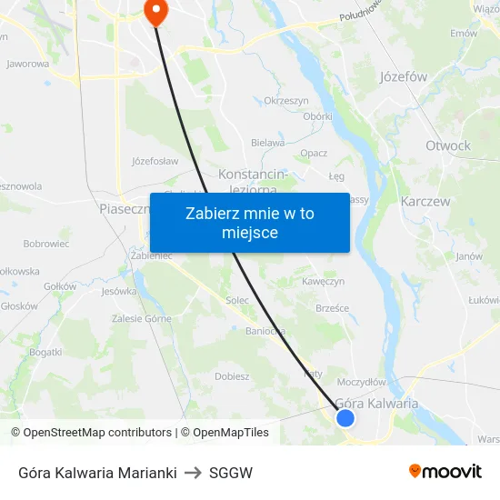 Góra Kalwaria Marianki to SGGW map