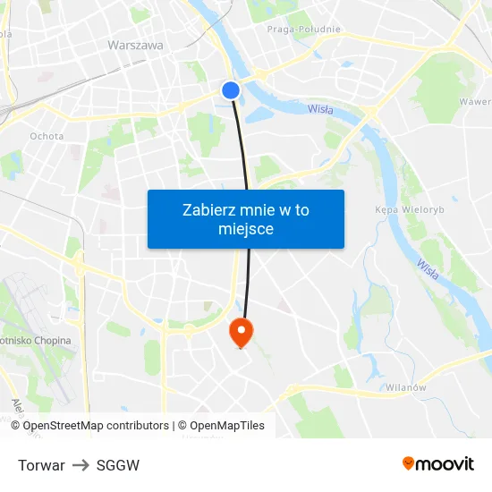 Torwar to SGGW map