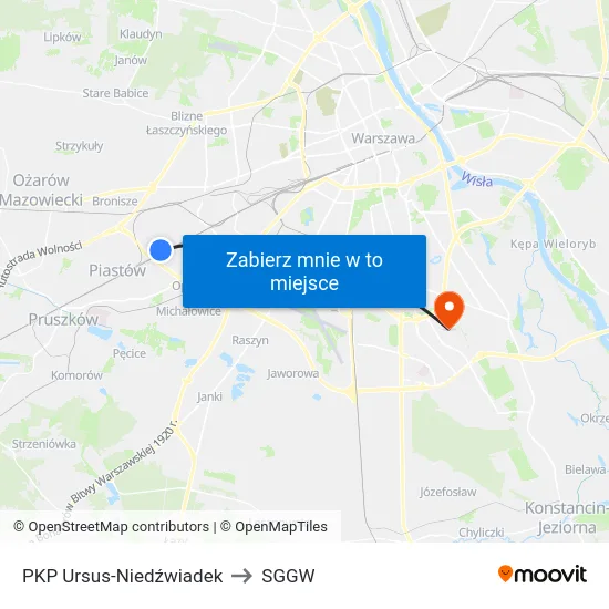PKP Ursus-Niedźwiadek to SGGW map