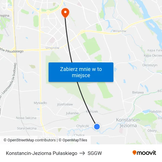 Konstancin-Jeziorna Pułaskiego to SGGW map