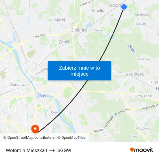 Wołomin Mieszka I to SGGW map
