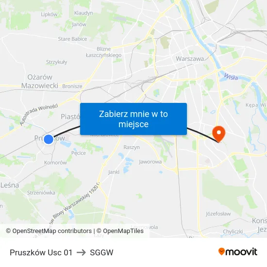 Pruszków Usc 01 to SGGW map