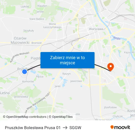 Pruszków Bolesława Prusa 01 to SGGW map