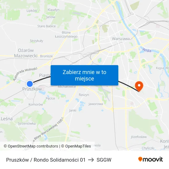 Pruszków / Rondo Solidarności 01 to SGGW map