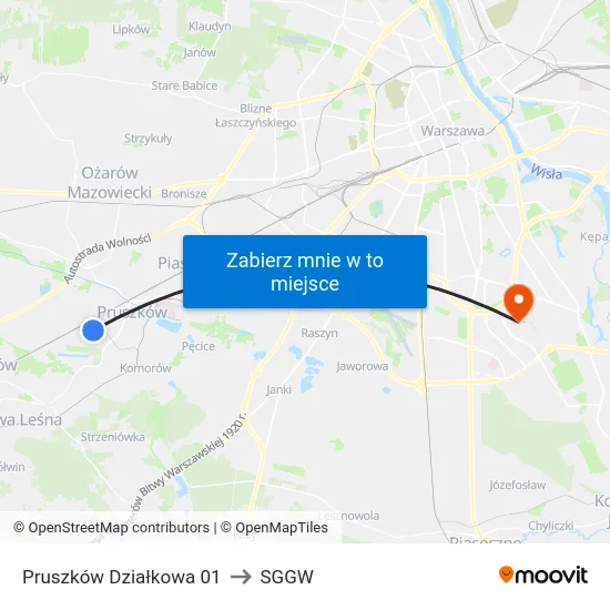 Pruszków Działkowa 01 to SGGW map