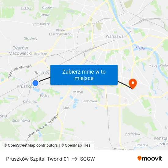 Pruszków Szpital Tworki 01 to SGGW map