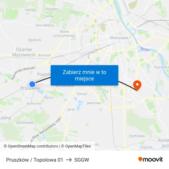 Pruszków / Topolowa 01 to SGGW map