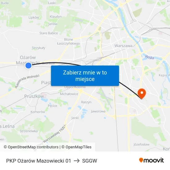 PKP Ożarów Mazowiecki 01 to SGGW map