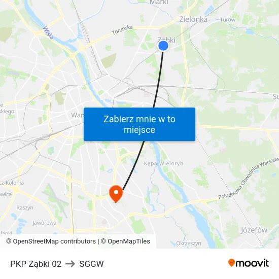 PKP Ząbki 02 to SGGW map