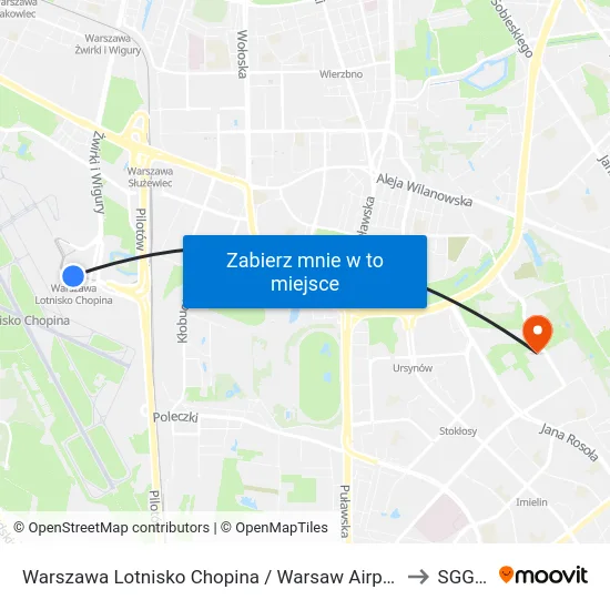 Warszawa Lotnisko Chopina / Warsaw Airport to SGGW map