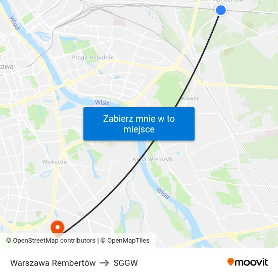 Warszawa Rembertów to SGGW map