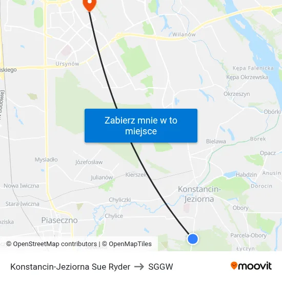 Konstancin-Jeziorna Sue Ryder to SGGW map