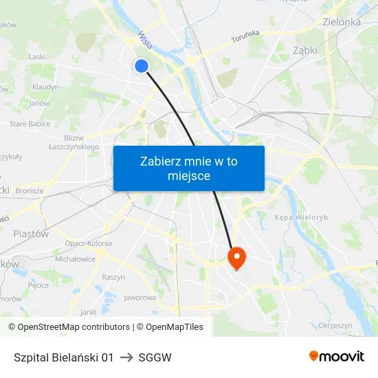 Szpital Bielański 01 to SGGW map