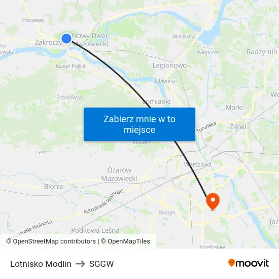Lotnisko Modlin to SGGW map