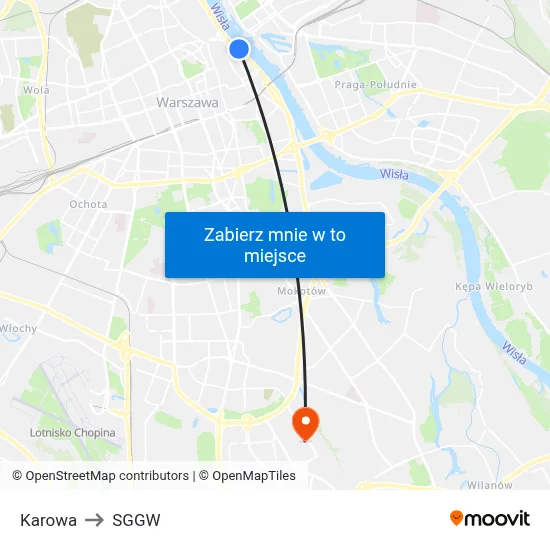 Karowa to SGGW map