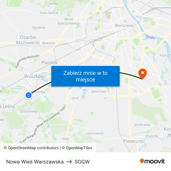 Nowa Wieś Warszawska to SGGW map