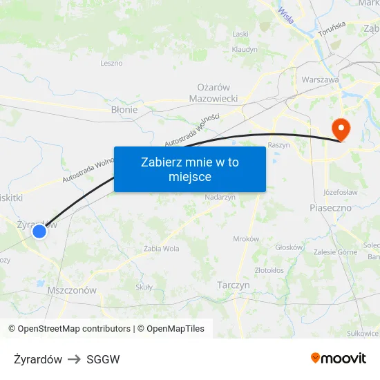 Żyrardów to SGGW map