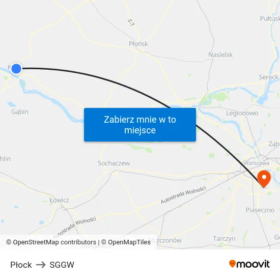 Płock to SGGW map