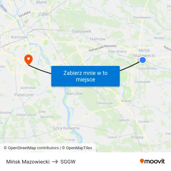 Mińsk Mazowiecki to SGGW map