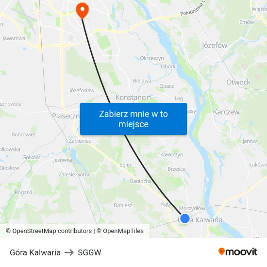 Góra Kalwaria to SGGW map