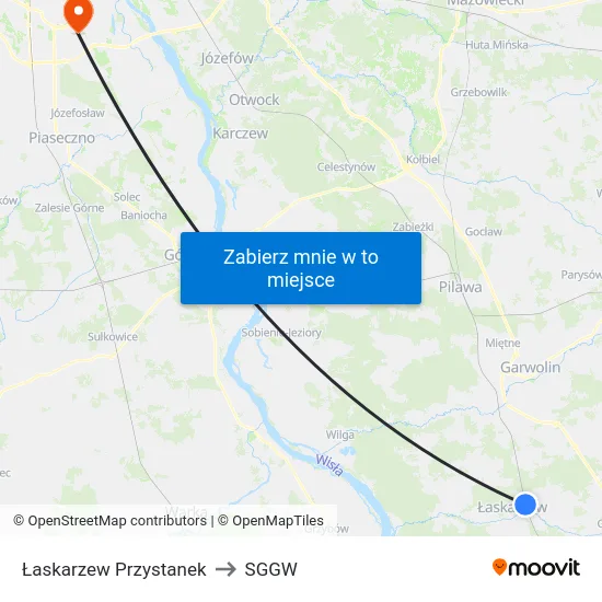 Łaskarzew Przystanek to SGGW map
