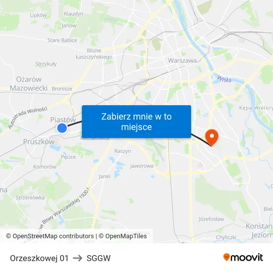 Orzeszkowej 01 to SGGW map