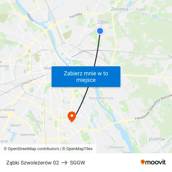 Ząbki Szwoleżerów 02 to SGGW map