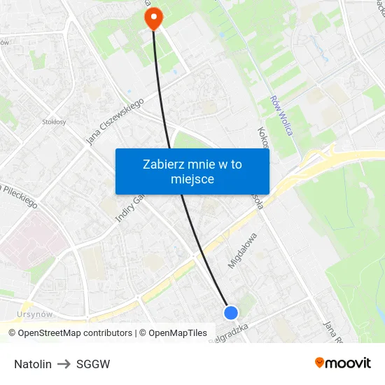 Natolin to SGGW map