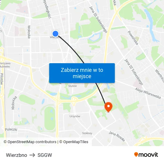 Wierzbno to SGGW map