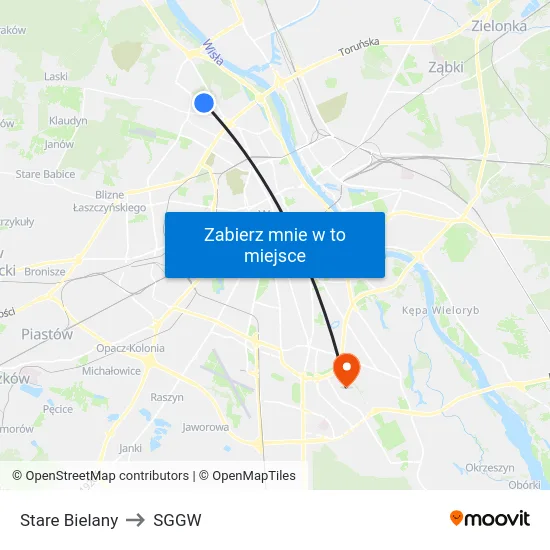 Stare Bielany to SGGW map