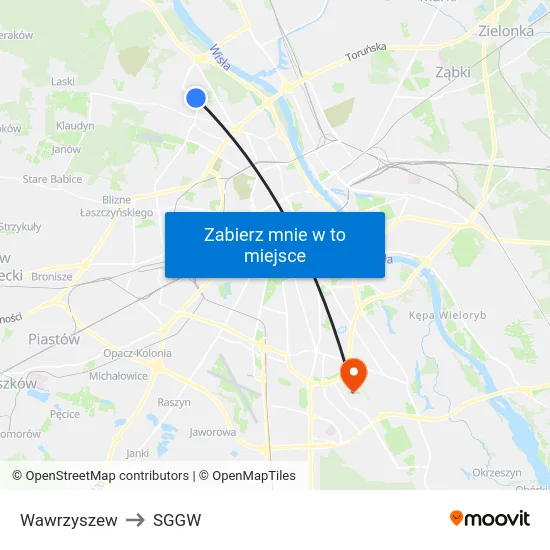 Wawrzyszew to SGGW map