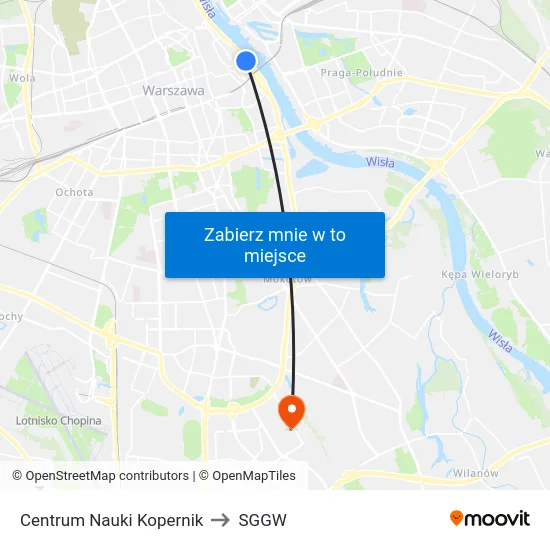 Centrum Nauki Kopernik to SGGW map