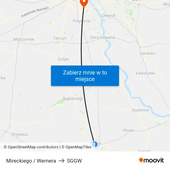 Mireckiego / Wernera to SGGW map