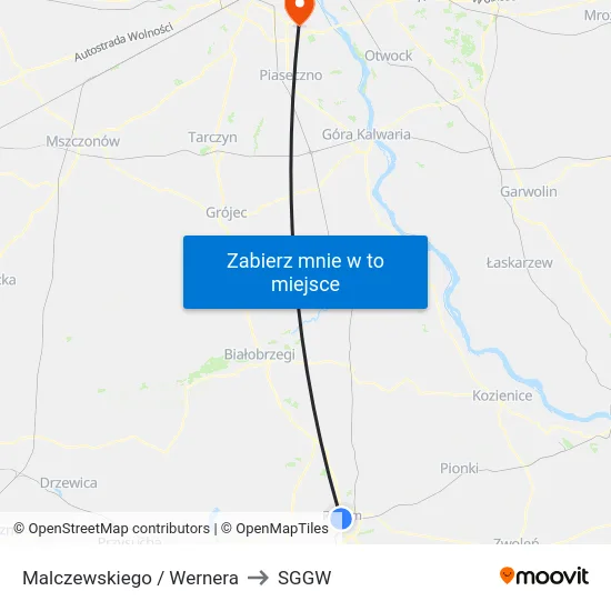 Malczewskiego / Wernera to SGGW map