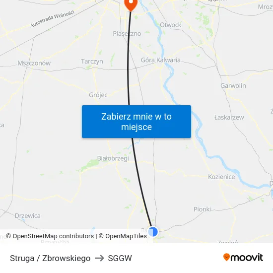 Struga / Zbrowskiego to SGGW map