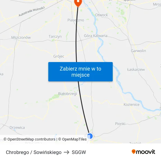 Chrobrego / Sowińskiego to SGGW map