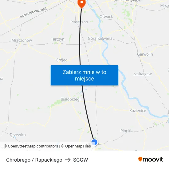 Chrobrego / Rapackiego to SGGW map