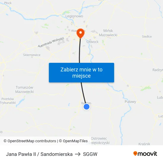Jana Pawła II / Sandomierska to SGGW map