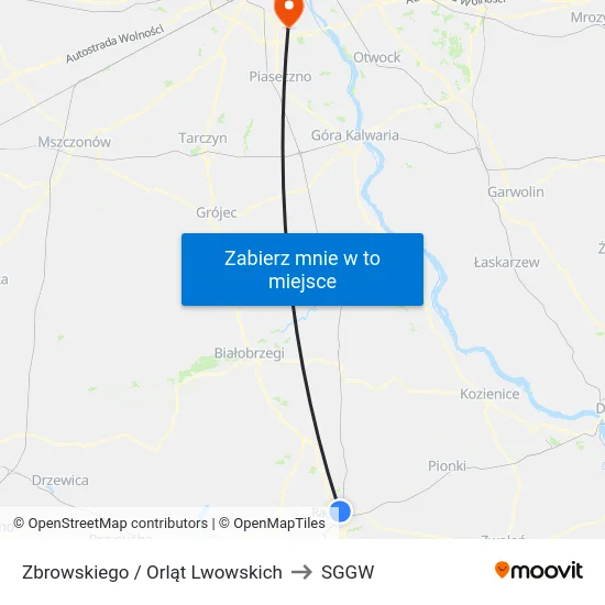 Zbrowskiego / Orląt Lwowskich to SGGW map