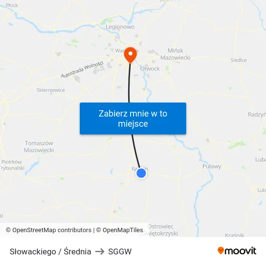 Słowackiego / Średnia to SGGW map
