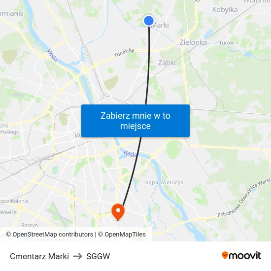 Cmentarz Marki to SGGW map