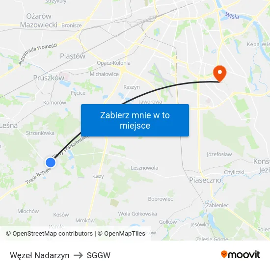 Węzeł Nadarzyn to SGGW map