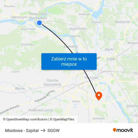 Miodowa - Szpital to SGGW map