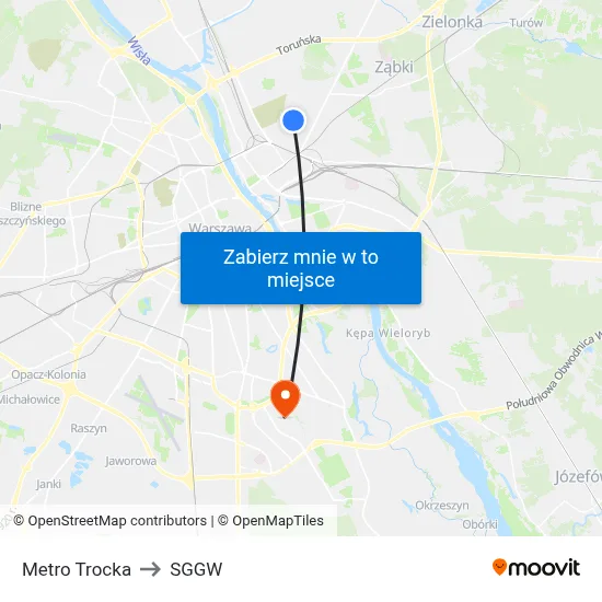 Metro Trocka to SGGW map