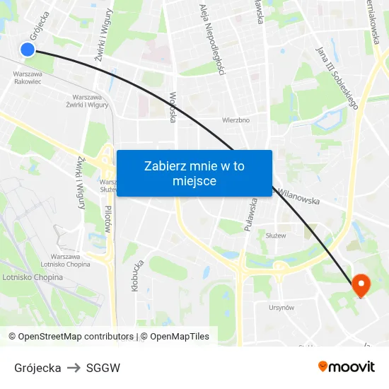 Grójecka to SGGW map