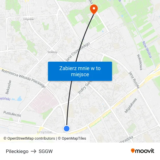 Pileckiego to SGGW map