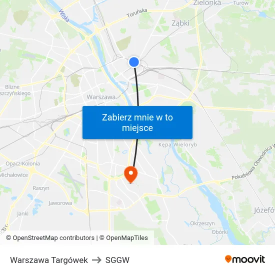 Warszawa Targówek to SGGW map