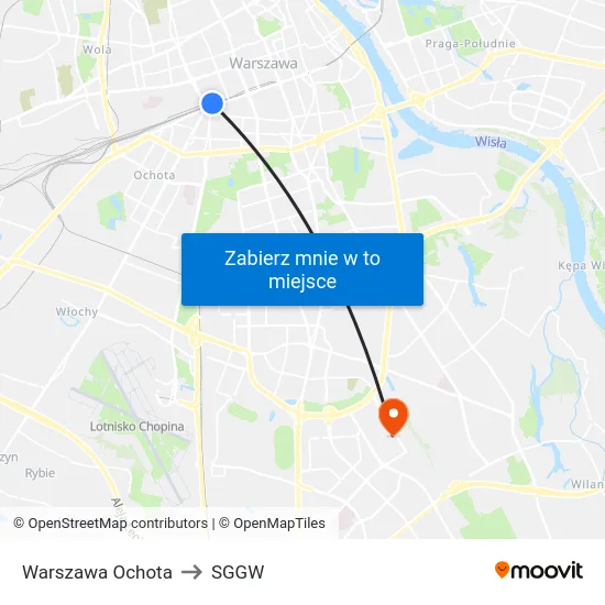 Warszawa Ochota to SGGW map
