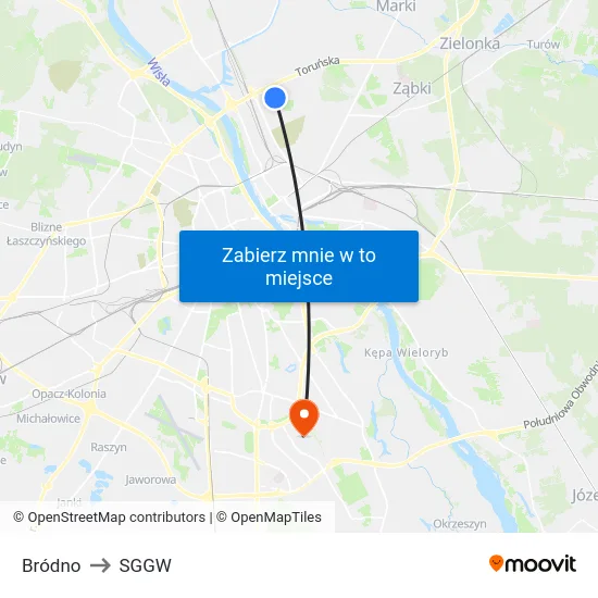 Bródno to SGGW map